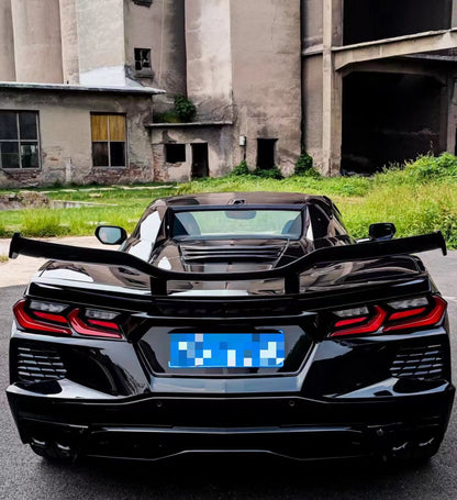 Dry Carbon Fiber Z06 Style Rear High Wing Spoiler With Mounting Base Bracket For Chevrolet Corvette C8 Stingray 2020+