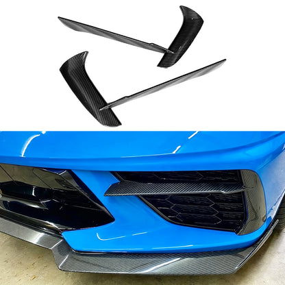Dry Carbon Fiber OEM Style Front Bumper Grille Air Vent Inserts For Chevrolet Corvette C8 Stingray 2020+