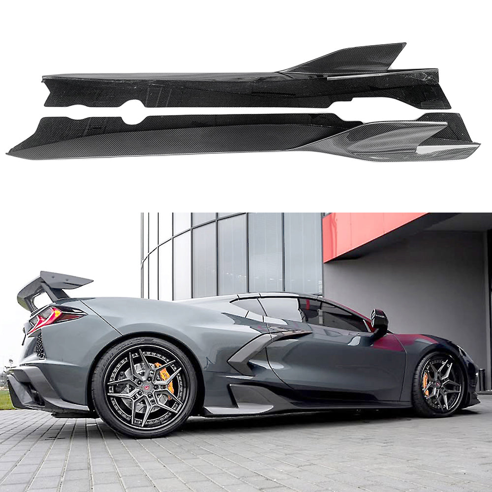 AD Style Dry Carbon Fiber Side Skirts Rocker Panel Extensions for 2020+ Chevrolet Corvette C8 Stingray Z51