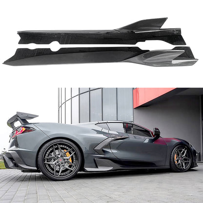 AD Style Dry Carbon Fiber Side Skirts Rocker Panel Extensions for 2020+ Chevrolet Corvette C8 Stingray Z51