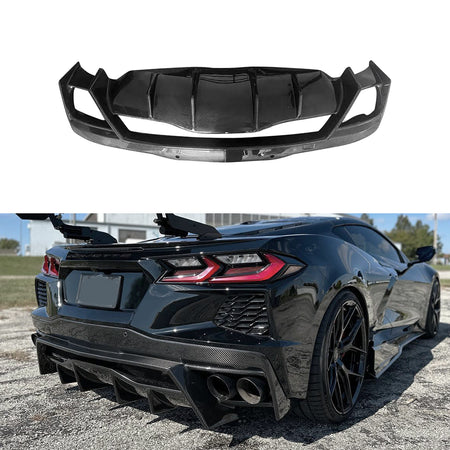 Carbon Fiber A Style Rear Diffuser Bumper Lip For Chevrolet Corvette C8 Stingray 2020+