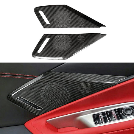 Dry Carbon Fiber Interior Door Speaker Cover Trims for 2020+ Chevrolet Corvette C8 Stingray Z51 Z06 (2-Piece Set)