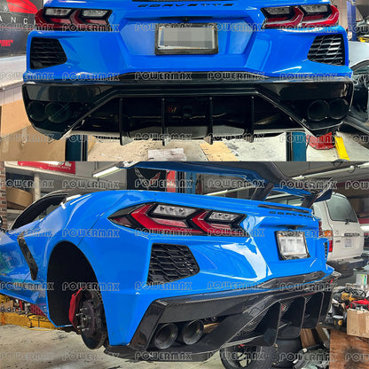 Carbon Fiber TLS Style Rear Diffuser Bumper Lip For Chevrolet Corvette C8 Stingray 2020+