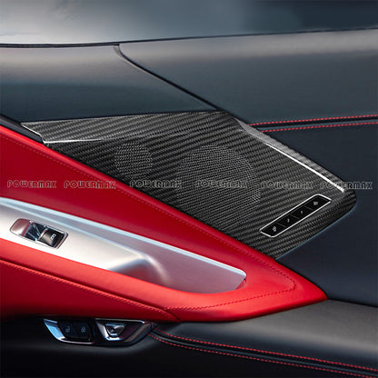 Dry Carbon Fiber Interior Door Speaker Cover Trims for 2020+ Chevrolet Corvette C8 Stingray Z51 Z06 (2-Piece Set)