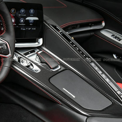 Dry Carbon Fiber Center Console Panel Trim Cover for 2020+ Chevrolet Corvette C8 Stingray Z51 Z06 Coupe Convertible