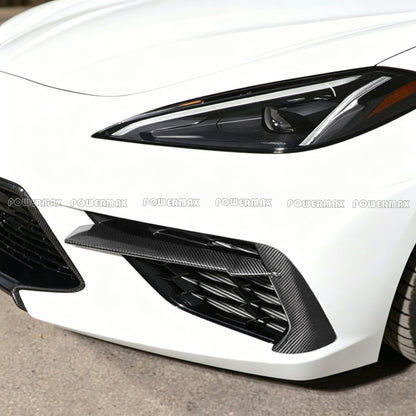 Dry Carbon Fiber OEM Style Front Bumper Grille Air Vent Inserts For Chevrolet Corvette C8 Stingray 2020+
