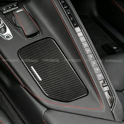 Dry Carbon Fiber Cup Holder Cover Panel Trim for 2020+ Chevrolet Corvette C8 Stingray Z51 Z06 Coupe Convertible