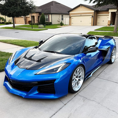 ZR1 Style Glossy Black Painted FRP Fiberglass Front Engine Hood Bonnet For Chevrolet Corvette C8 Stingray Z06 E-Ray