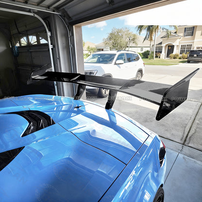Dry Carbon Fiber ZR1 Style Rear High Wing Spoiler With Mounting Base Bracket For Chevrolet Corvette C8 Stingray 2020+