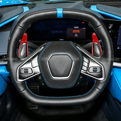 Dry Carbon Fiber Steering Wheel Paddle Shifter Extensions for 2020+ Chevrolet Corvette C8 Stingray Z51 Z06 (Pair)