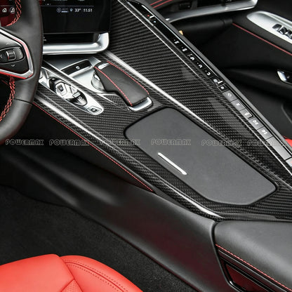 Dry Carbon Fiber Center Console Panel Trim Cover for 2020+ Chevrolet Corvette C8 Stingray Z51 Z06 Coupe Convertible