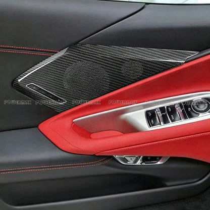 Dry Carbon Fiber Interior Door Speaker Cover Trims for 2020+ Chevrolet Corvette C8 Stingray Z51 Z06 (2-Piece Set)