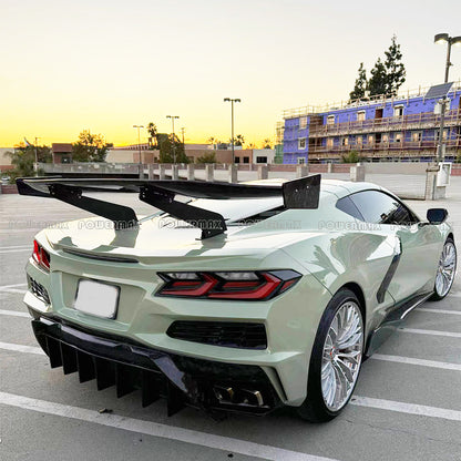 Forged Carbon Fiber ZR1 ZTK Style Rear High Wing Spoiler With Brackets For Chevrolet Corvette C8 2020+