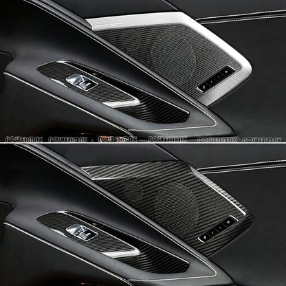 Dry Carbon Fiber Interior Door Speaker Cover Trims for 2020+ Chevrolet Corvette C8 Stingray Z51 Z06 (2-Piece Set)
