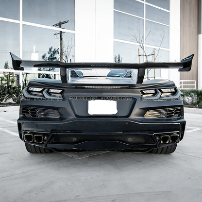 Dry Carbon Fiber ZR1 Style Rear High Wing Spoiler With Mounting Base Bracket For Chevrolet Corvette C8 Stingray 2020+