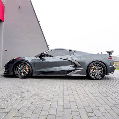 AD Style Dry Carbon Fiber Side Skirts Rocker Panel Extensions for 2020+ Chevrolet Corvette C8 Stingray Z51