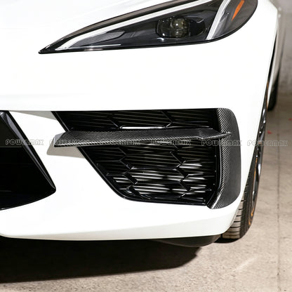 Dry Carbon Fiber OEM Style Front Bumper Grille Air Vent Inserts For Chevrolet Corvette C8 Stingray 2020+