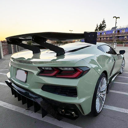 Real Carbon Fiber ZR1 ZTK Style Rear High Wing Spoiler With Brackets For Chevrolet Corvette C8 2020+