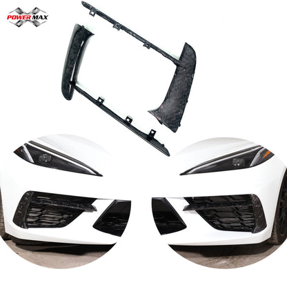 Forged Carbon Fiber OEM Style Front Bumper Grille Air Vent Inserts For Chevrolet Corvette C8 Stingray 2020+