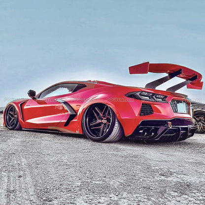 Real Carbon Fiber ZR1 ZTK Style Rear High Wing Spoiler With Brackets For Chevrolet Corvette C8 2020+