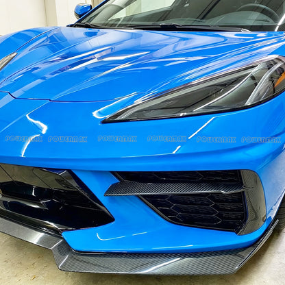 Dry Carbon Fiber OEM Style Front Bumper Grille Air Vent Inserts For Chevrolet Corvette C8 Stingray 2020+