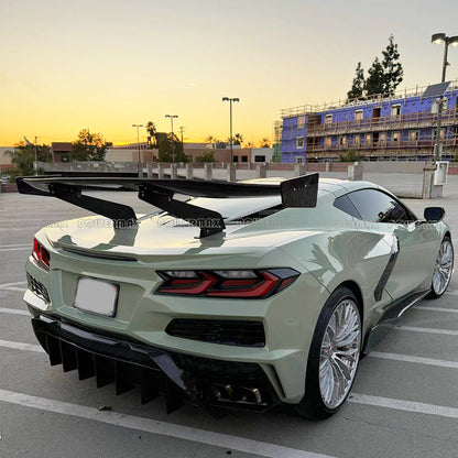 Real Carbon Fiber ZR1 ZTK Style Rear High Wing Spoiler With Brackets For Chevrolet Corvette C8 2020+