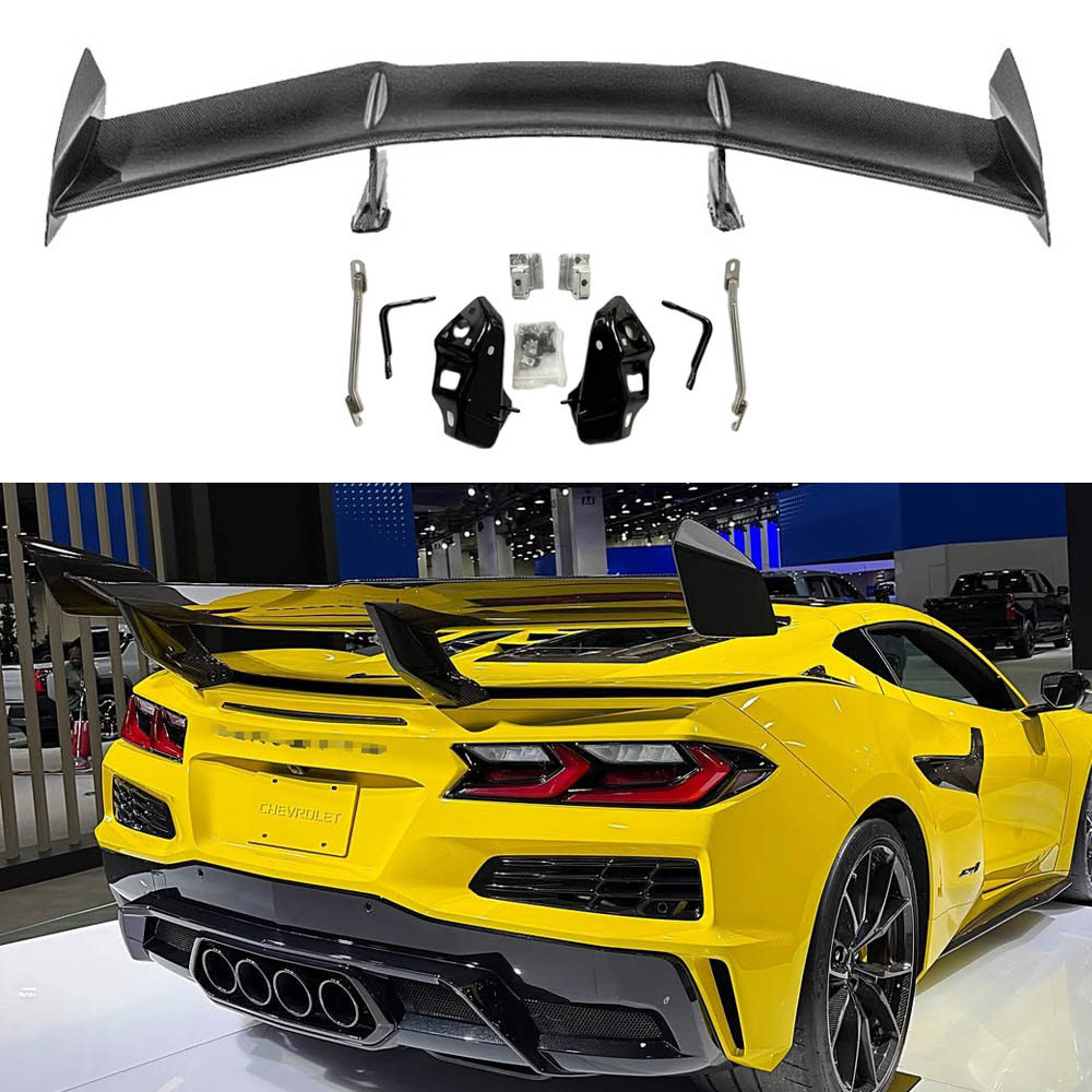 Factory Wet Carbon Fiber Rear High Wing Spoiler W/ Bracket For 23-Up Corvette C8 Z06 Come With Factory Brackets